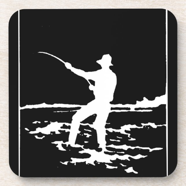 Retro Fisherman-Silhouette Getränkeuntersetzer (Vorderseite)