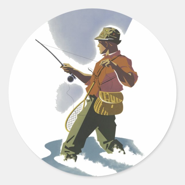 Retro Fishing Runder Aufkleber (Vorderseite)