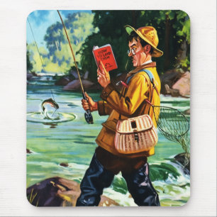 Retro Fishing Scene Illustration Geschenk Mousepad