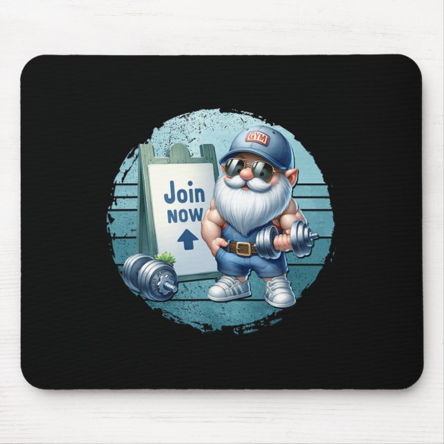 Retro Fitness Gnome In Gym Outfit With Dumbbells V Mousepad (Vorne)