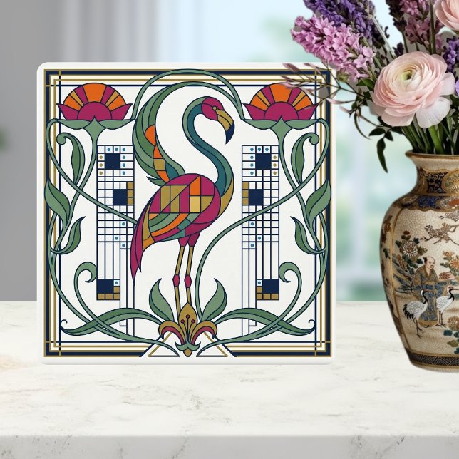 Retro-Flamingo-Blumen-Geometrisches Muster Fliese (Von Creator hochgeladen)