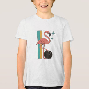 Retro-Flamingo-Bowling Midcentury-Kunst Tri-Blend Shirt