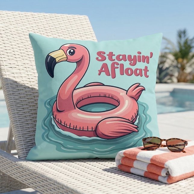 Retro Flamingo Float Funny Summer Kissen (Retro Flamingo Float Funny Summer Throw Pillow On Poolside Chaise)
