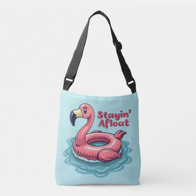 Retro Flamingo Float Funny Summer Tragetaschen Mit Langen Trägern (Vorderseite)