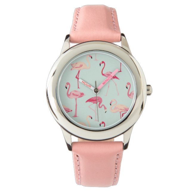 Retro Flamingo Muster Armbanduhr (Vorderseite)