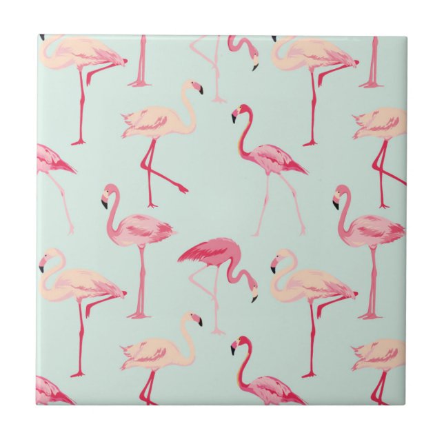 Retro Flamingo-Muster Fliese (Vorderseite)