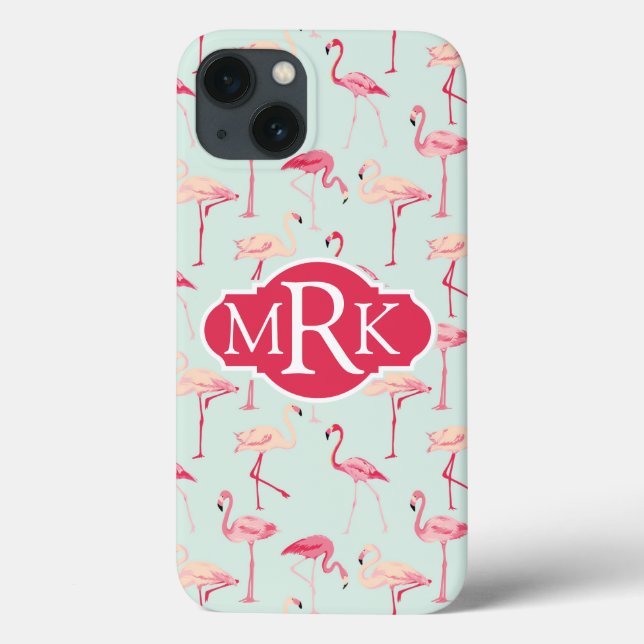 Retro Flamingo Muster | Monogramm Case-Mate iPhone Hülle (Rückseite)