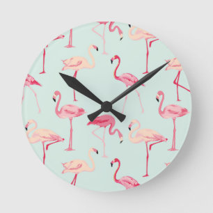 Retro Flamingo-Muster Runde Wanduhr