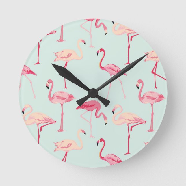 Retro Flamingo Muster Runde Wanduhr (Vorderseite)