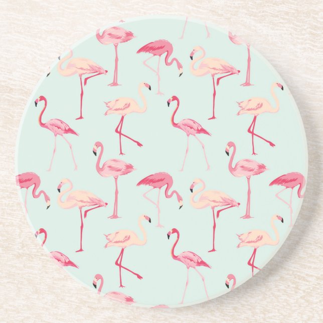 Retro Flamingo-Muster Sandstein Untersetzer (Vorne)