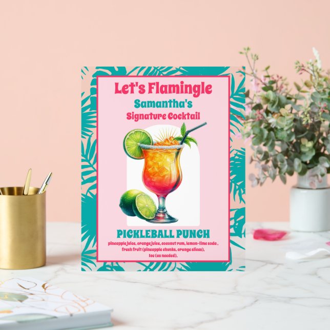 Retro Flamingo Pickleball Brautparty Cocktail Acrylschild (Hochzeit)