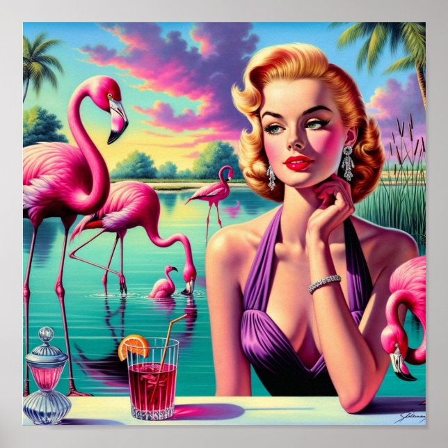 Retro Flamingo Pin-Up Poster (Vorne)