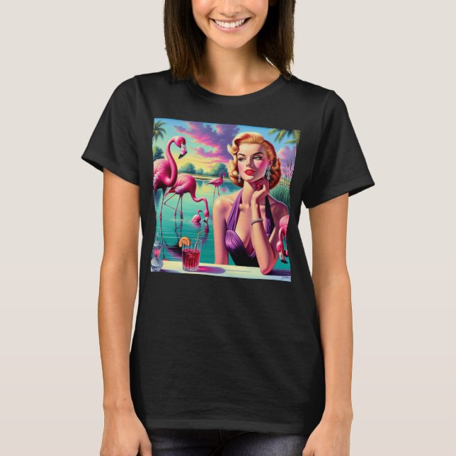 Retro Flamingo Pin-Up T-Shirt (Vorderseite)