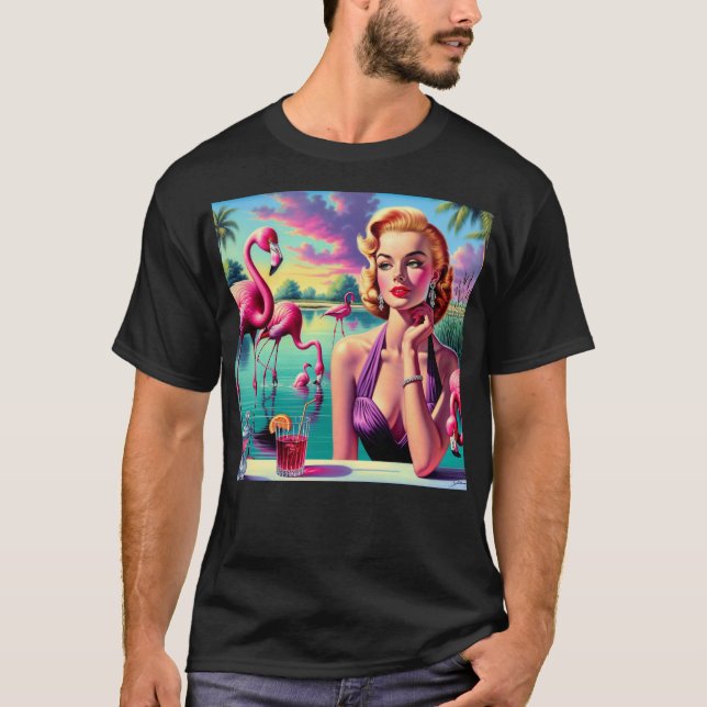 Retro Flamingo Pin-Up T-Shirt (Vorderseite)