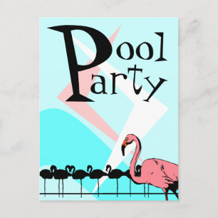 Retro Flamingo Pool Party Einladung Postkarten PCs