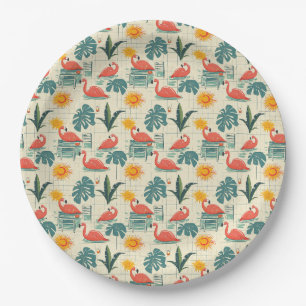 Retro-Flamingo-Pool-Side-Sommer-Muster (12) Pappteller