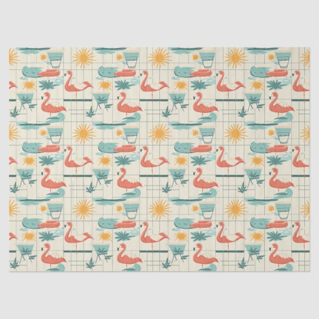 Retro-Flamingo-Pool-Side-Sommer-Muster (3) Seidenpapier (Vorderseite)