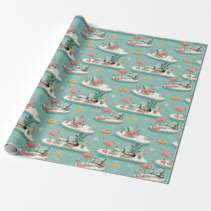 Retro-Flamingo-Pool-Side-Sommer-Muster (6) Geschenkpapier