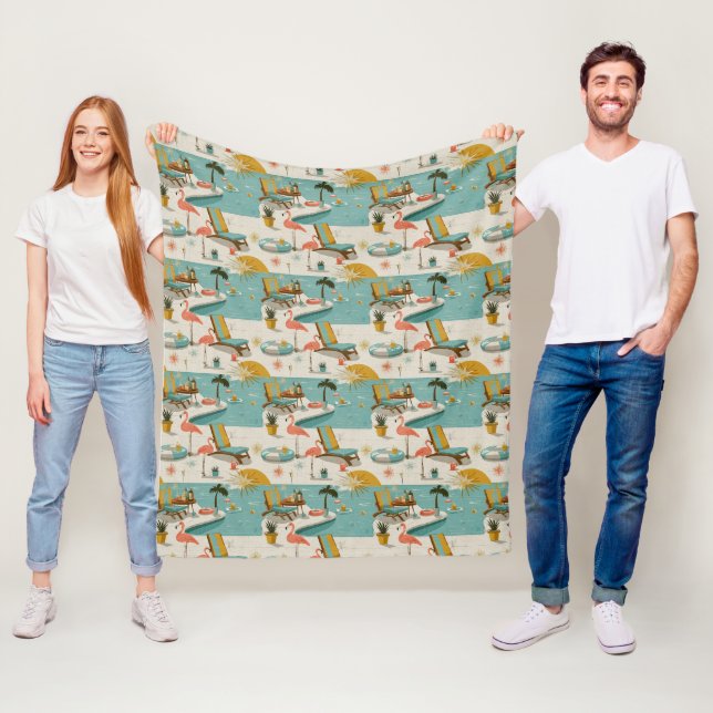 Retro-Flamingo-Poolside-Sommer-Muster (10) Fleecedecke (Beispiel)