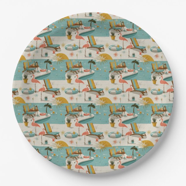 Retro-Flamingo-Poolside-Sommer-Muster (10) Pappteller (Vorderseite)