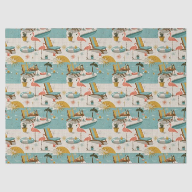 Retro-Flamingo-Poolside-Sommer-Muster (10) Seidenpapier (Vorderseite)