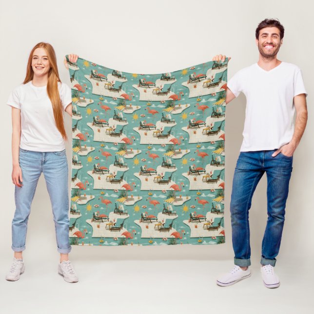 Retro-Flamingo-Poolside-Sommer-Muster (11) Fleecedecke (Beispiel)