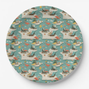 Retro-Flamingo-Poolside-Sommer-Muster (11) Pappteller
