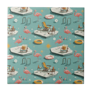 Retro-Flamingo-Poolside-Sommer-Muster (1) Fliese