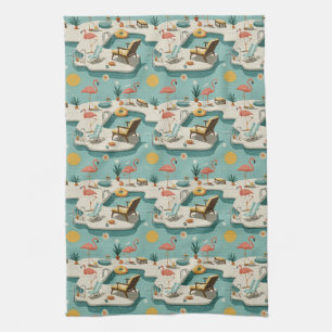 Retro-Flamingo-Poolside-Sommer-Muster (1) Geschirrtuch