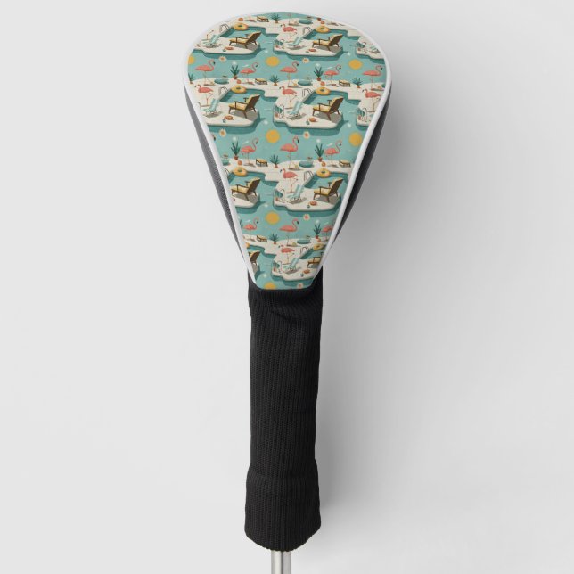 Retro-Flamingo-Poolside-Sommer-Muster (1) Golf Headcover (Vorderseite)