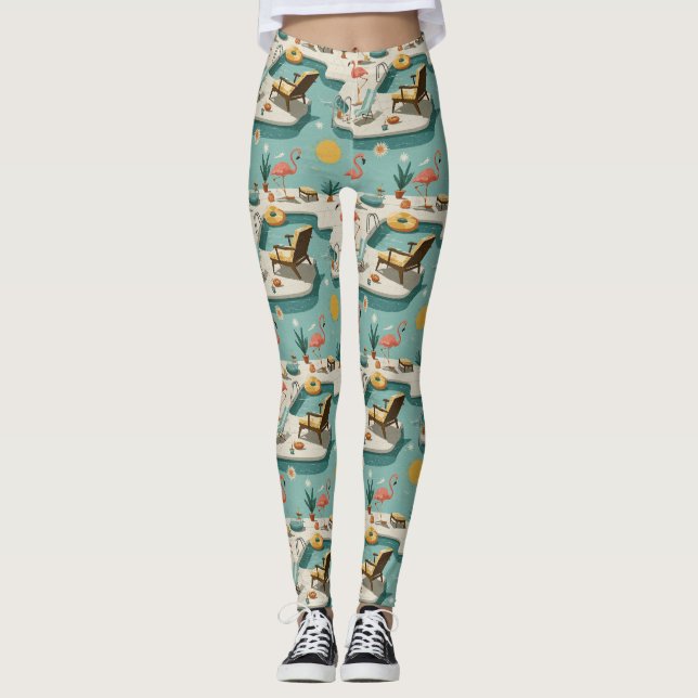 Retro-Flamingo-Poolside-Sommer-Muster (1) Leggings (Vorderseite)