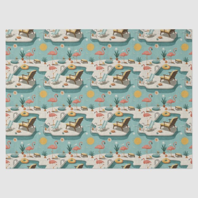 Retro-Flamingo-Poolside-Sommer-Muster (1) Seidenpapier (Vorderseite)