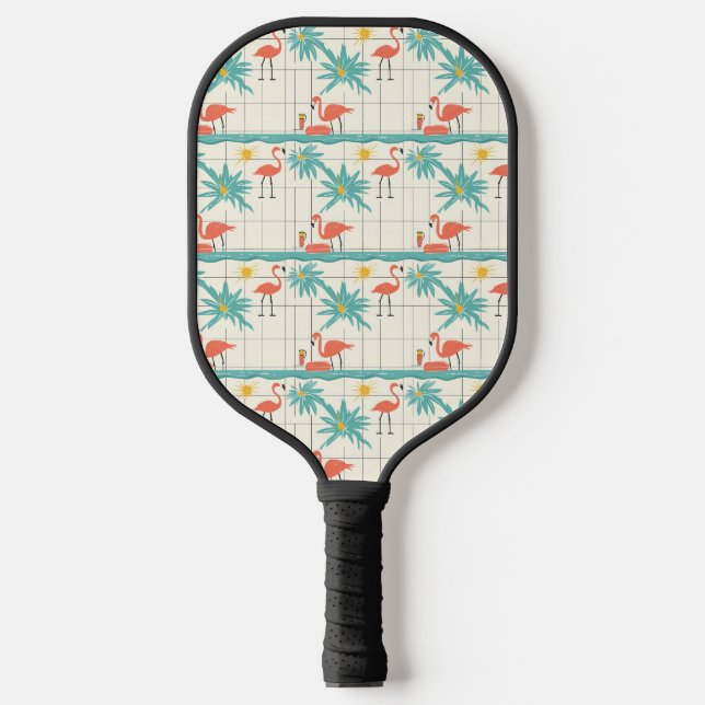 Retro-Flamingo-Poolside-Sommer-Muster (2) Pickleball Schläger (Vorderseite)