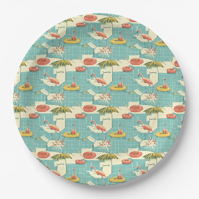 Retro-Flamingo-Poolside-Sommer-Muster (4) Pappteller (Vorderseite)