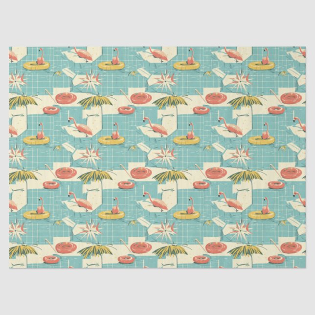 Retro-Flamingo-Poolside-Sommer-Muster (4) Seidenpapier (Vorderseite)