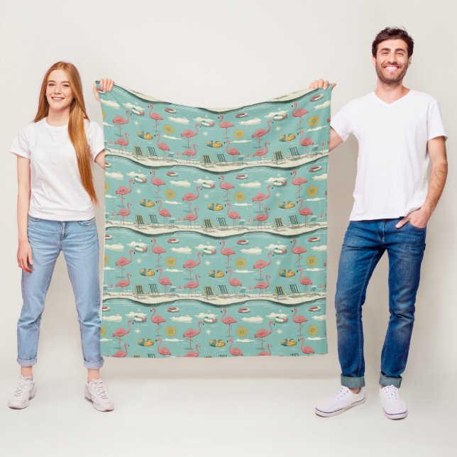 Retro-Flamingo-Poolside-Sommer-Muster (5) Fleecedecke (Beispiel)