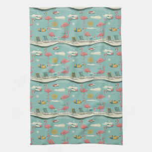Retro-Flamingo-Poolside-Sommer-Muster (5) Geschirrtuch