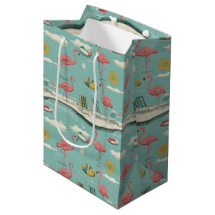 Retro-Flamingo-Poolside-Sommer-Muster (5) Mittlere Geschenktüte