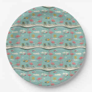 Retro-Flamingo-Poolside-Sommer-Muster (5) Pappteller