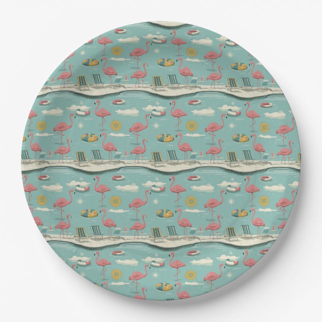 Retro-Flamingo-Poolside-Sommer-Muster (5) Pappteller (Vorderseite)