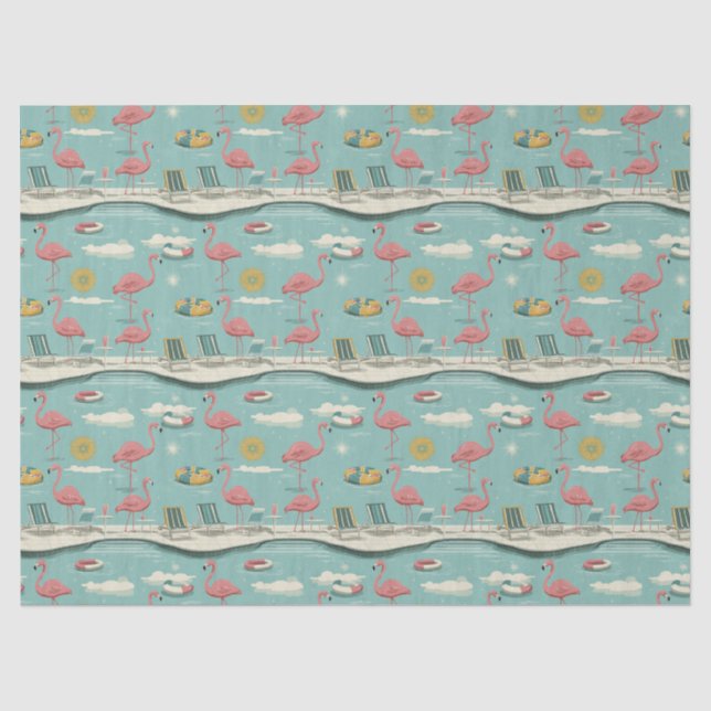 Retro-Flamingo-Poolside-Sommer-Muster (5) Seidenpapier (Vorderseite)