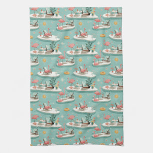 Retro-Flamingo-Poolside-Sommer-Muster (6) Geschirrtuch