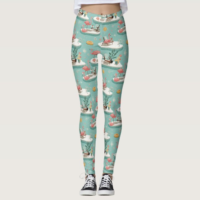 Retro-Flamingo-Poolside-Sommer-Muster (6) Leggings (Vorderseite)