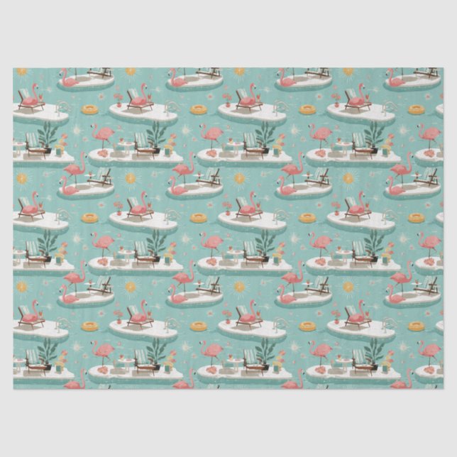 Retro-Flamingo-Poolside-Sommer-Muster (6) Seidenpapier (Vorderseite)