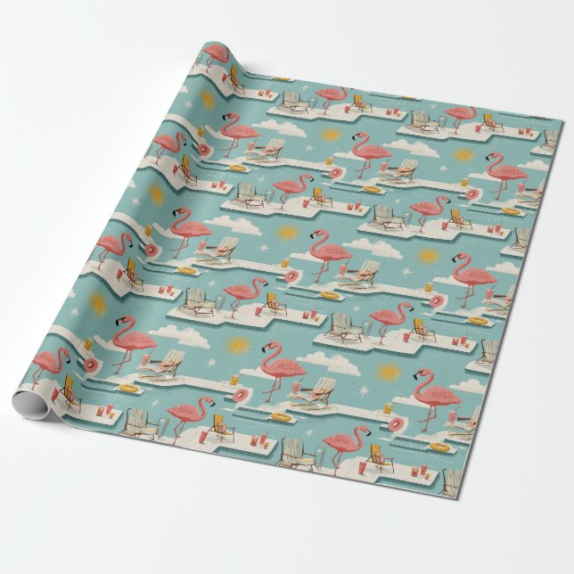 Retro-Flamingo-Poolside-Sommer-Muster (7) Geschenkpapier (Ungerollt)