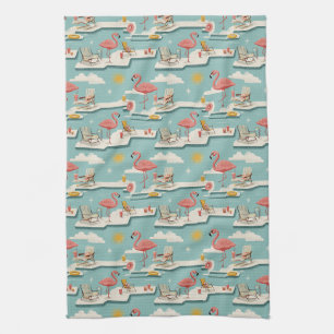 Retro-Flamingo-Poolside-Sommer-Muster (7) Geschirrtuch