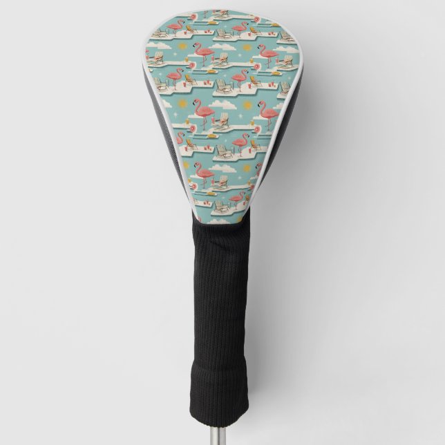 Retro-Flamingo-Poolside-Sommer-Muster (7) Golf Headcover (Vorderseite)