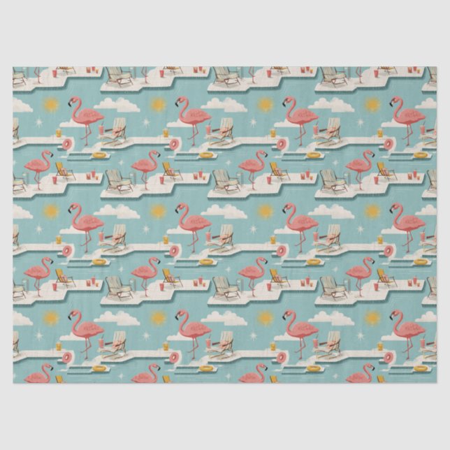 Retro-Flamingo-Poolside-Sommer-Muster (7) Seidenpapier (Vorderseite)