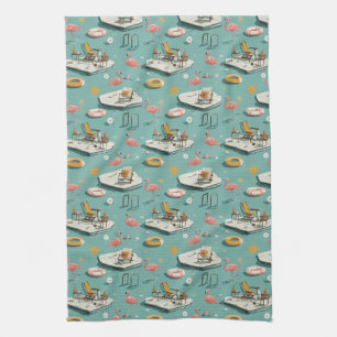 Retro-Flamingo-Poolside-Sommer-Muster (8) Geschirrtuch