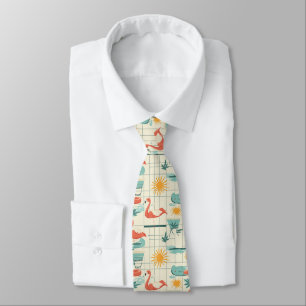Retro-Flamingo-Poolside-Sommer-Muster (8) Krawatte